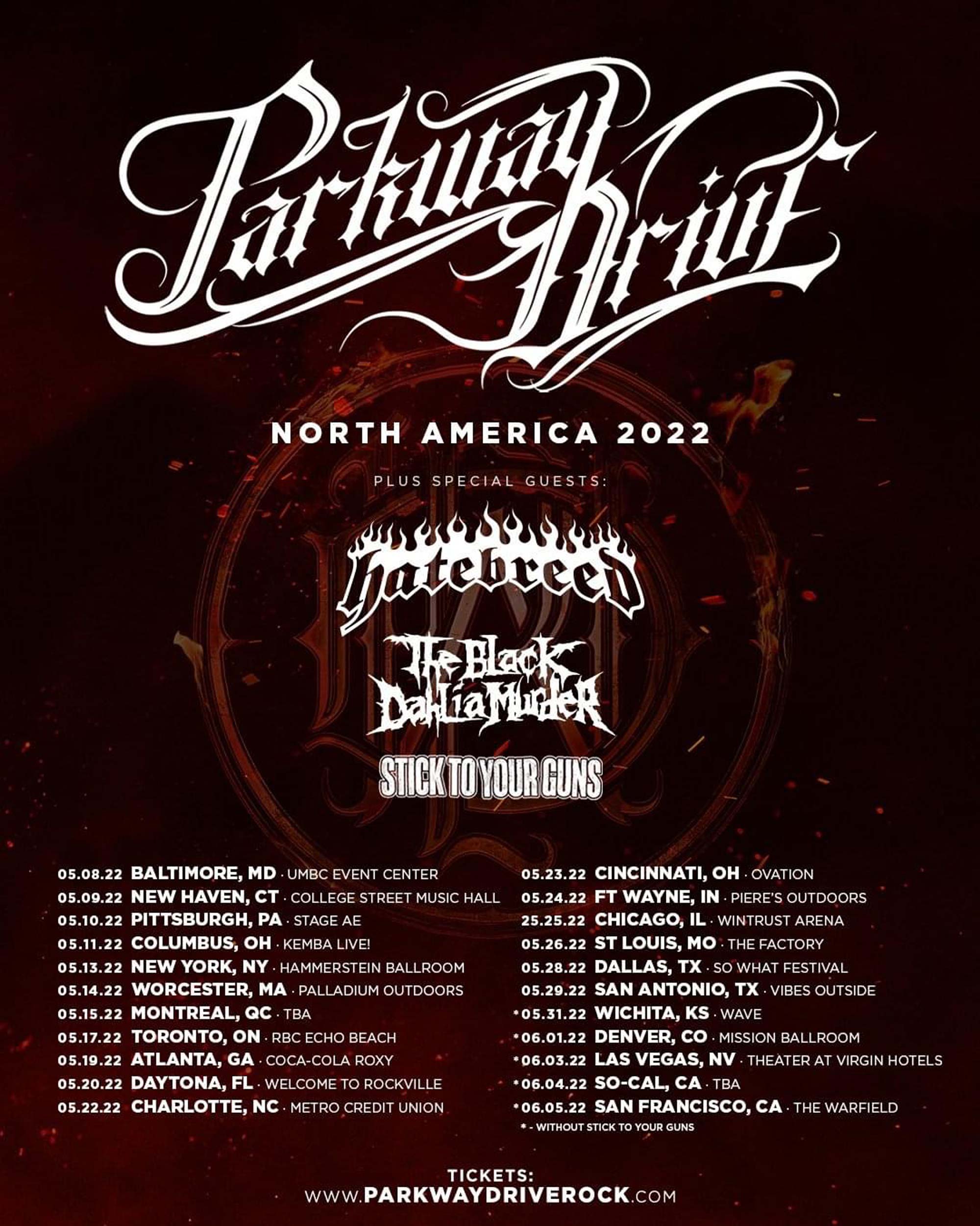 Parkway Drive and Hatebreed tour in Charlotte North Carolina