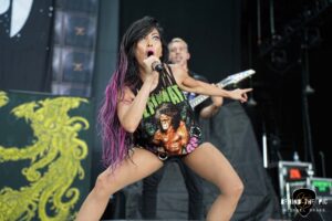 Butcher Babies performed as part of the Psychotherapy Sessions Tour at PNC Music Pavilion in Charlotte North Carolina