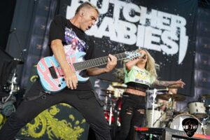 Butcher Babies performed as part of the Psychotherapy Sessions Tour at PNC Music Pavilion in Charlotte North Carolina