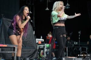 Butcher Babies performed as part of the Psychotherapy Sessions Tour at PNC Music Pavilion in Charlotte North Carolina