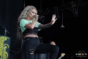 Butcher Babies performed as part of the Psychotherapy Sessions Tour at PNC Music Pavilion in Charlotte North Carolina